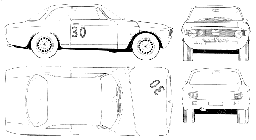 CAR blueprints 1965 Alfa Romeo Giulia Sprint 1600 GTA Coupe blueprint