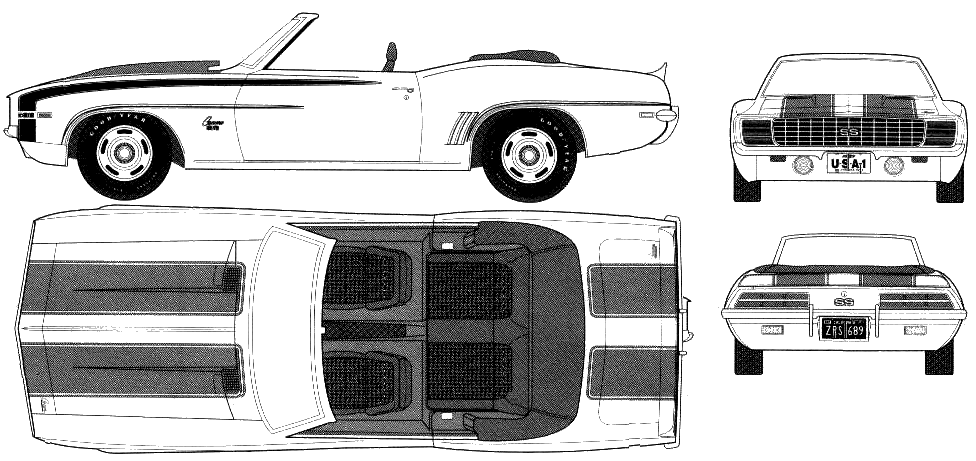 1969 Chevrolet Camaro SS Convertible Cabriolet blueprint
