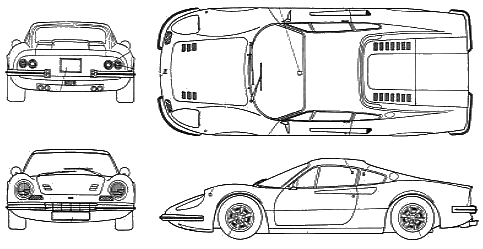 Ferrari on Car Blueprints   1968 Ferrari Dino 246 Gt Early Type Coupe Blueprint