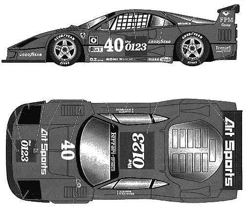 1990 Ferrari F40 Competizione Imsa Championship Coupe blueprint
