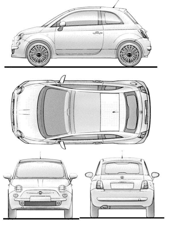 2007 Fiat 500 Hatchback blueprint