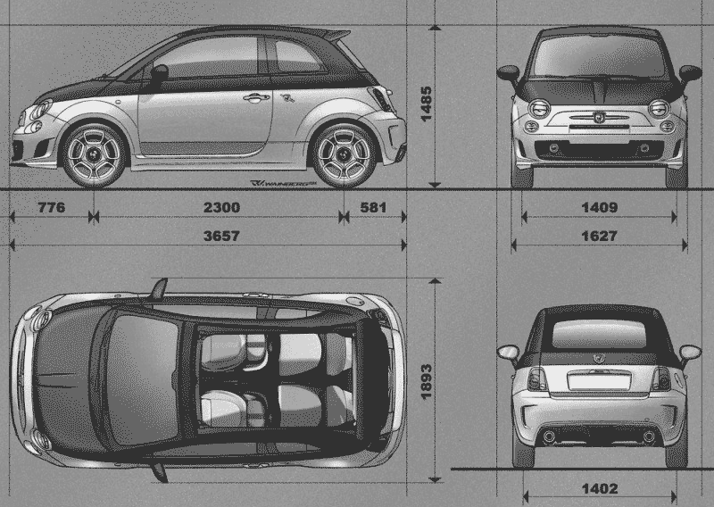 2007 Fiat 500C Abarth Hatchback blueprint
