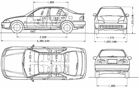 1991 Honda Civic SiR Sedan blueprint