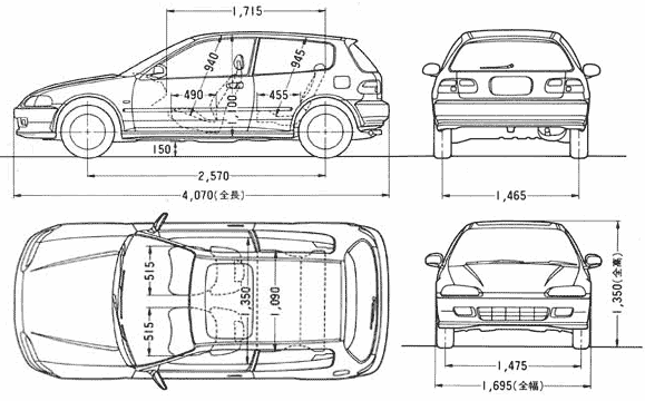 1992 Honda Civic SiR Hatchback blueprint