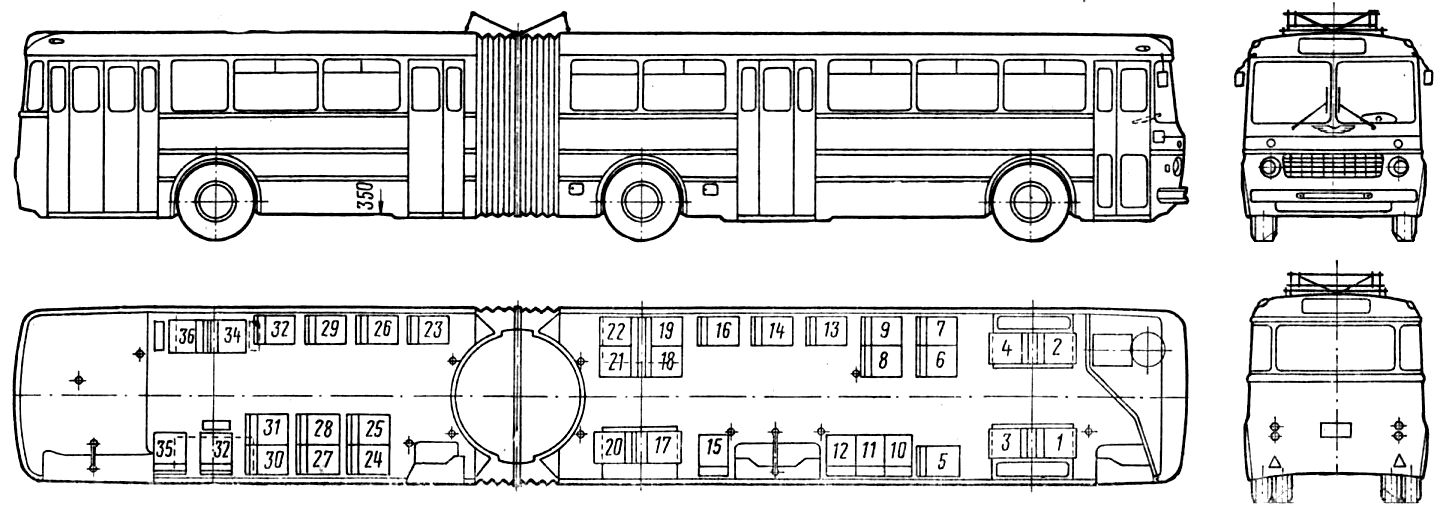 1968 Ikarus 180 Bus blueprint