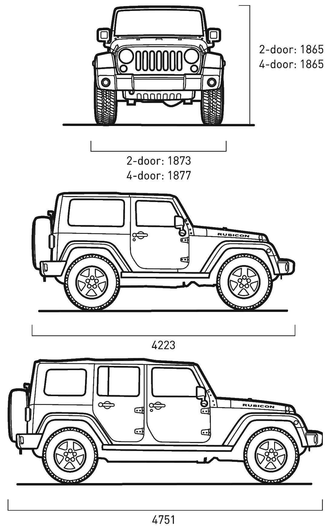 2008 Jeep wrangler dimensions