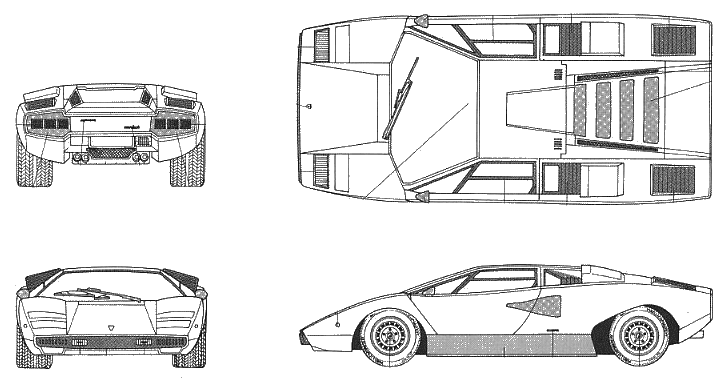 1974 Lamborghini Countach LP400 WhiteRed Coupe blueprint
