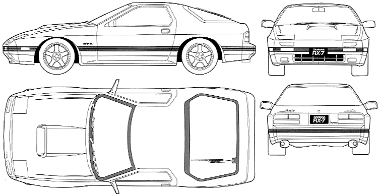 CAR blueprints 1985 Mazda RX 7 Savanna Coupe blueprint