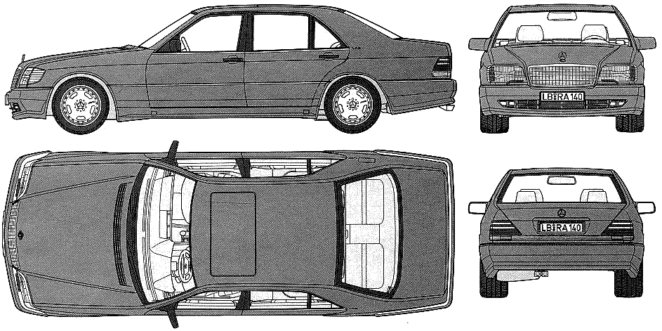 1991 MercedesBenz SClass W140 600 SEL Sedan blueprint