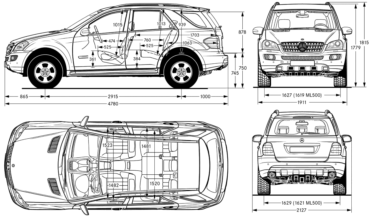 CAR blueprints - 1998 Mercedes-Benz M-Class W163 SUV blueprint