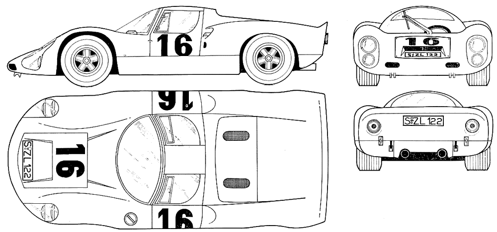 1968 Porsche 910 Spyder Coupe blueprint