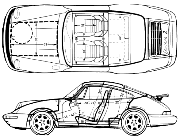 1989 Porsche 911 964 Carrera 4 Coupe blueprint