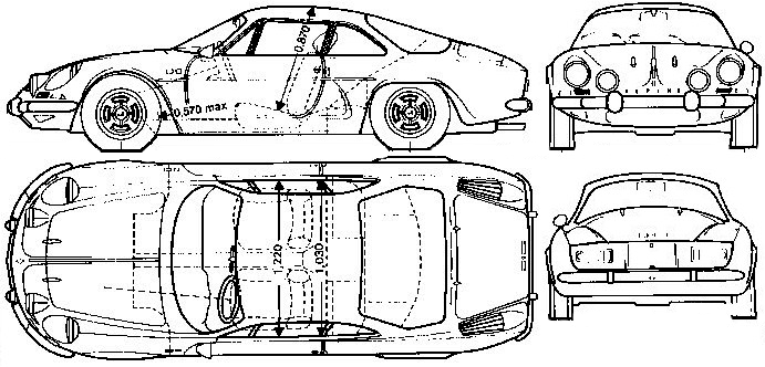 1976 Renault Apine A110 Berlinette Coupe blueprint