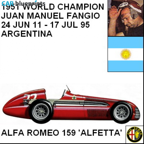 1951 Alfa Romeo 159 Alfetta F1 OW blueprint