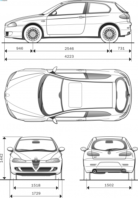 2007 Alfa Romeo 147 3-Door Hatchback blueprint