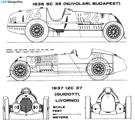 1937 Alfa Romeo 8C Cabriolet blueprint