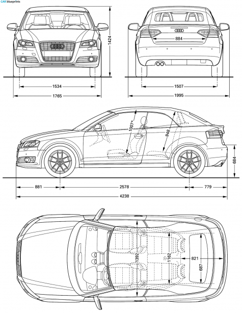 2009 Audi A3 (Typ 8P) Cabriolet blueprint