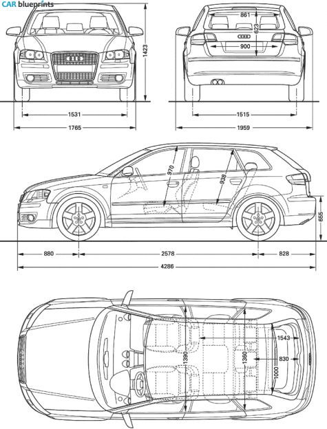 2008 Audi A3 (Typ 8P) Sportback Hatchback blueprint