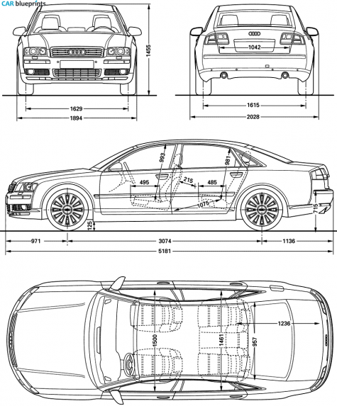 2008 Audi A8 D3 (Typ 4E) L Sedan blueprint