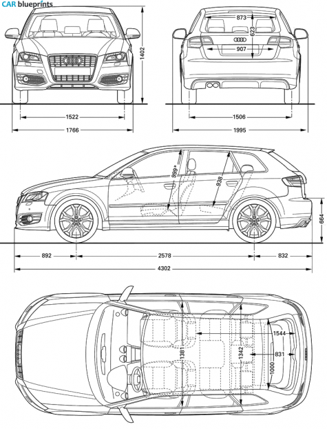 2009 Audi S3 (Typ 8P) Sportback Hatchback blueprint