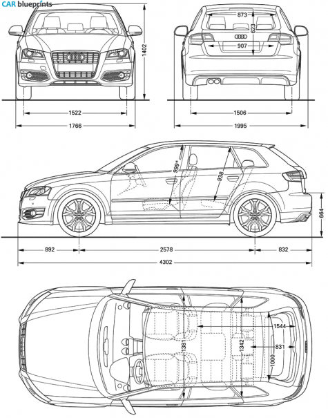 2009 Audi S3 (Typ 8P) Sportback Hatchback blueprint