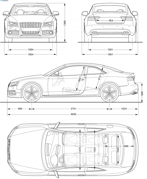 2008 Audi S5 (Typ 8T) Sedan blueprint