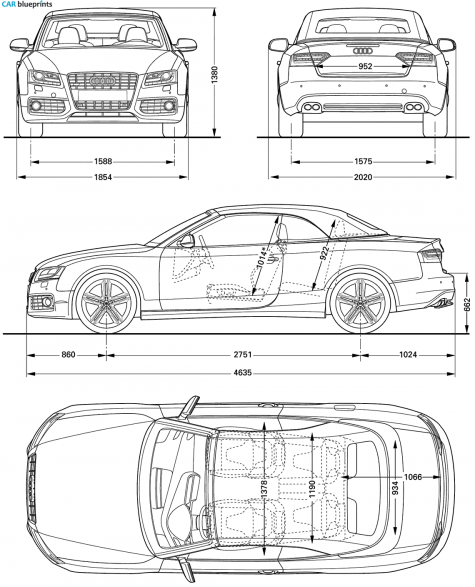 2007 Audi S5 (Typ 8T) Convertible Cabriolet blueprint