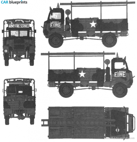 Bedford QL 3-ton 4x4 Firetender Truck blueprint