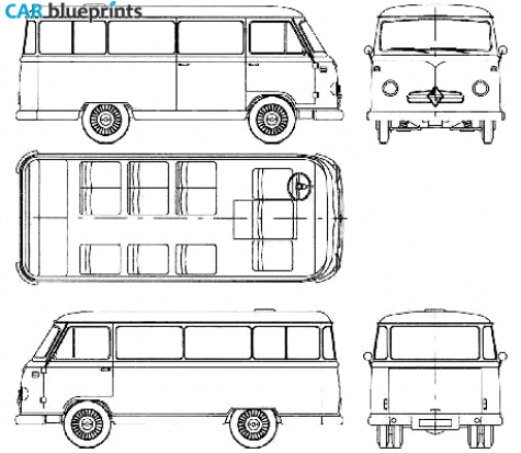 1957 Borgward B 611 Omnibus Bus blueprint