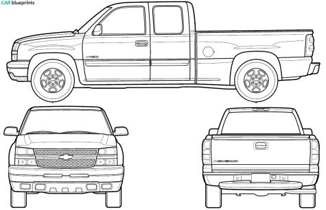 CAR blueprints  Chevrolet Silverado GMT800 blueprints, vector drawings, clipart and pdf templates
