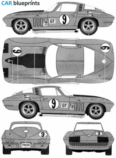 1966 Chevrolet Corvette C2 Penske Racung Coupe blueprint