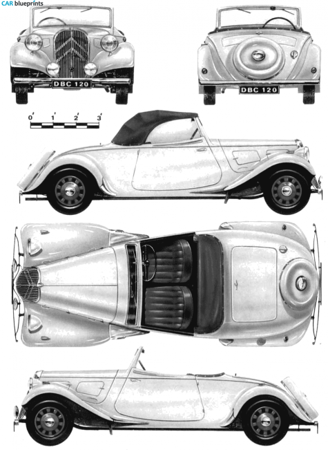 1939 Citroen 11CV legre Traction Avante Roadster Light 15 Cabriolet blueprint