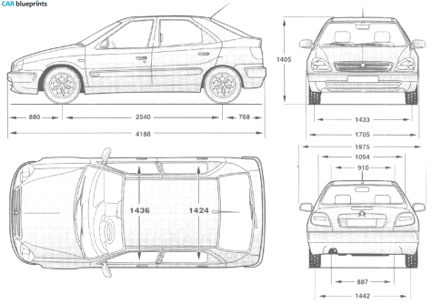 2000 Citroen Xsara Limousine Hatchback blueprint