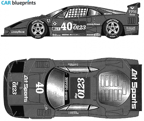 1990 Ferrari F40 Competizione Imsa Championship Coupe blueprint