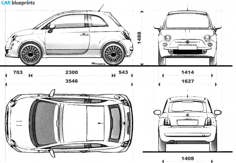 2007 Fiat 500 Hatchback blueprint