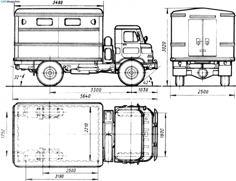 1964 GAZ 66-01 GZSA-947 Truck blueprint