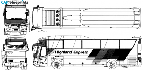 Hino Selega SHD Alpico Highland Bus blueprint