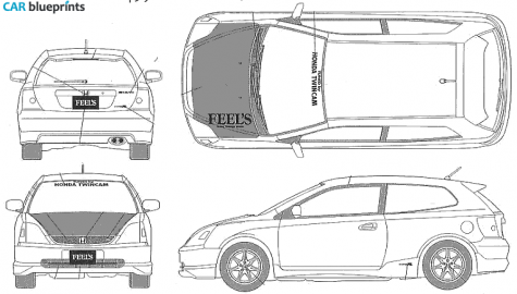 2001 Honda Civic Type-R Feels Hatchback blueprint