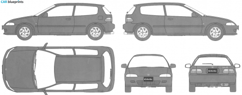 1991 Honda Civic V DX Vit 3-door Hatchback blueprint