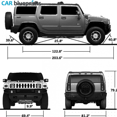 2003 Hummer H2 SUV blueprint