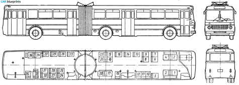 1968 Ikarus 180 Bus blueprint