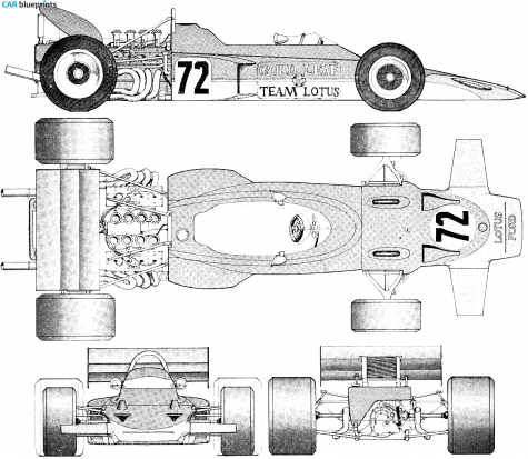 1970 Lotus Ford 72 F1 GP OW blueprint