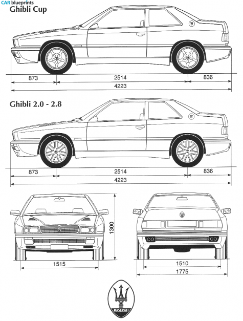 1990 Maserati Ghibli Sedan blueprint