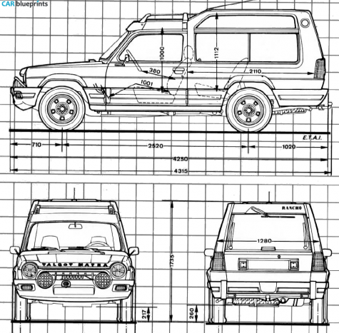 1977 Matra SImca Rancho SUV blueprint