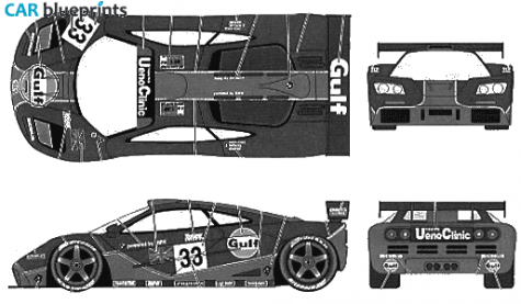 1996 McLaren Gulf F1 GTR LM Coupe blueprint