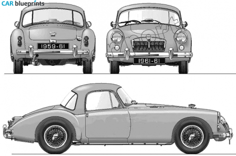 1959 MG MGA 1600 wire wheels Coupe blueprint