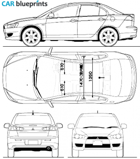 2008 Mitsubishi Lancer X Sedan blueprint