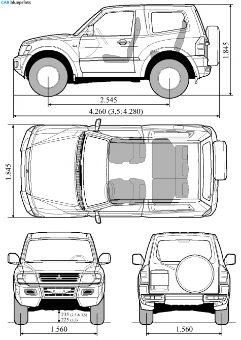 1999 Mitsubishi Pajero GL SUV blueprint