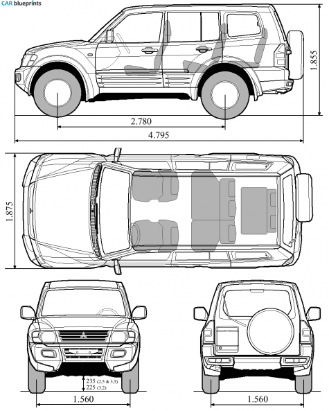 1999 Mitsubishi Pajero GLS SUV blueprint