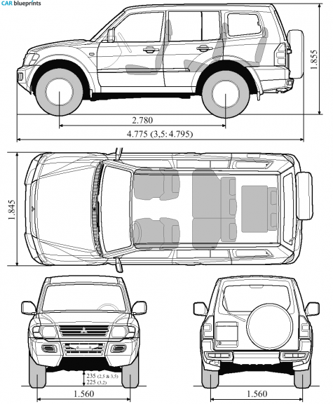 1999 Mitsubishi Pajero GLX SUV blueprint